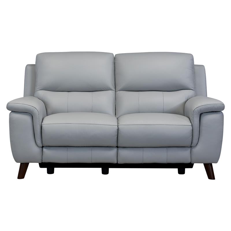 Maklaine Contemporary Genuine Leather/Wood Loveseat in Gray/Espresso