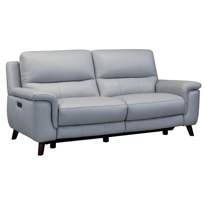 Maklaine Contemporary Genuine Leather/Wood Sofa in Gray/Espresso