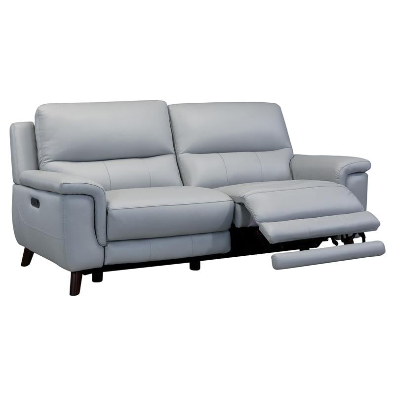 Maklaine Contemporary Genuine Leather/Wood Sofa in Gray/Espresso