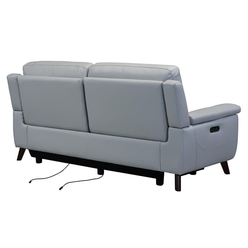Maklaine Contemporary Genuine Leather/Wood Sofa in Gray/Espresso