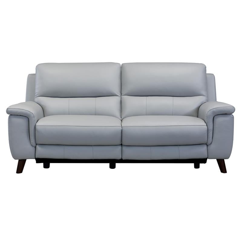 Maklaine Contemporary Genuine Leather/Wood Sofa in Gray/Espresso