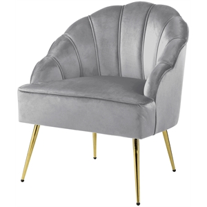 maklaine modern velvet wingback accent arm chair with metal legs in gray in gray