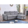 Maklaine Velvet Fabric Reversible Sleeper Sectional Sofa Chaise in Gray