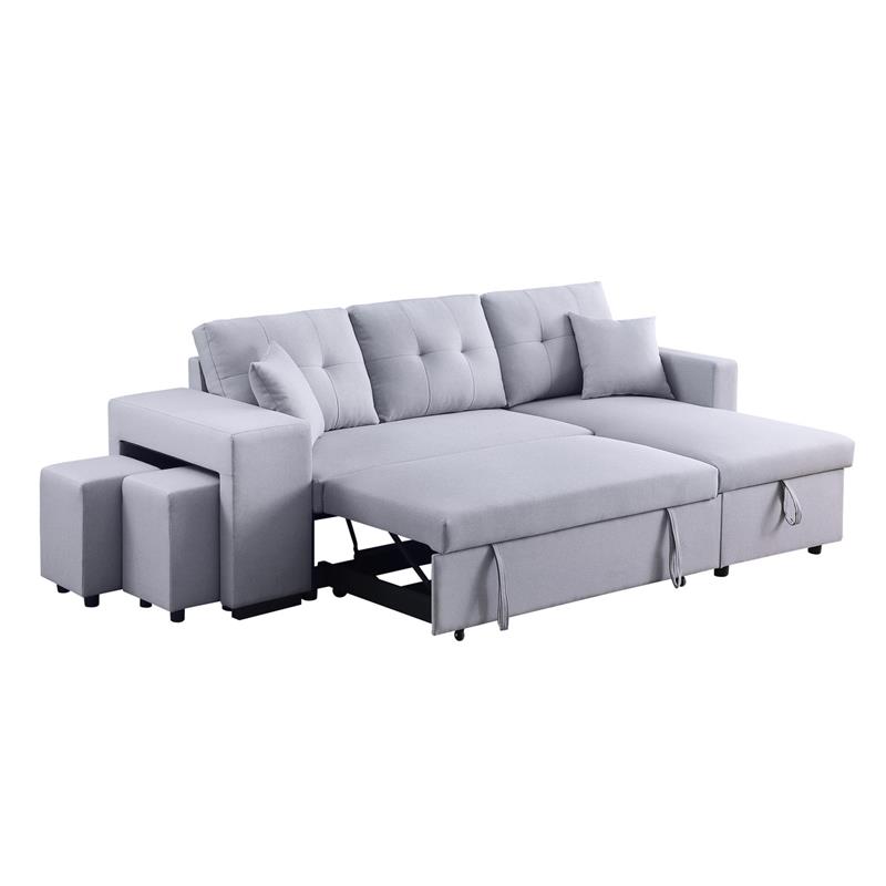 Maklaine Linen Fabric Reversible Sleeper Sectional Storage Chaise Stool in Gray