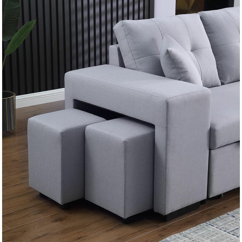 Maklaine Linen Fabric Reversible Sleeper Sectional Storage Chaise Stool in Gray