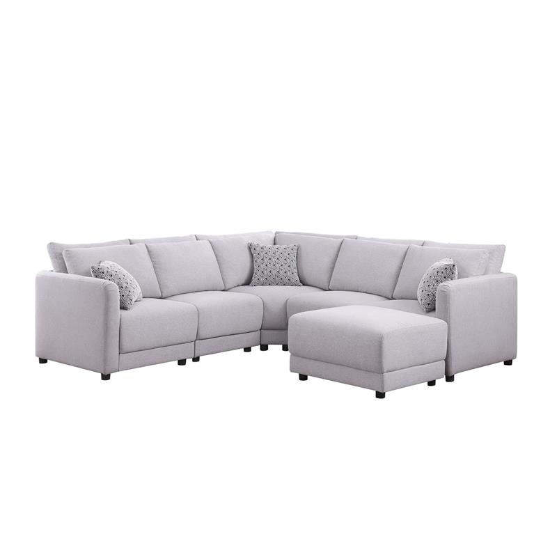 Maklaine Modern Fabric Reversible Sectional Sofa Ottoman Pillows in
