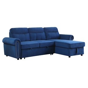 maklaine velvet fabric reversible sleeper sectional sofa chaise