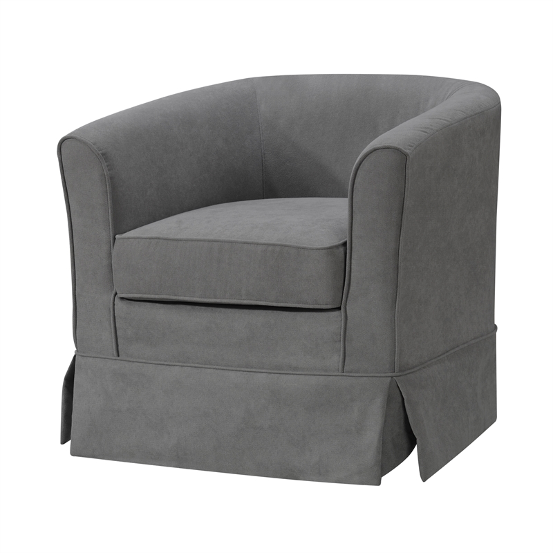 Maklaine Modern Woven Fabric Swivel Barrel Chair with Skirted Bottom in Gray