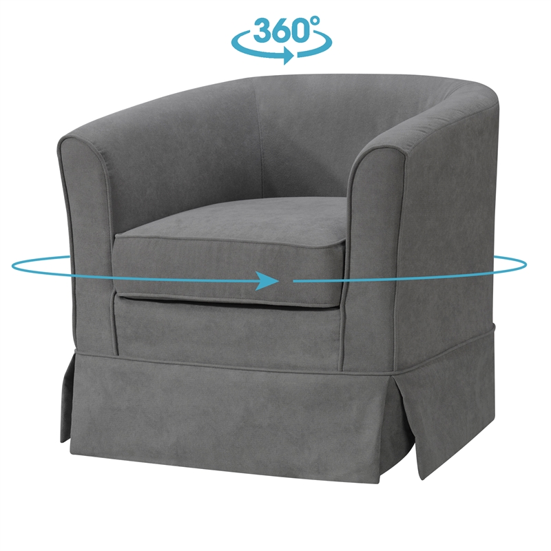 Maklaine Modern Woven Fabric Swivel Barrel Chair with Skirted Bottom in Gray