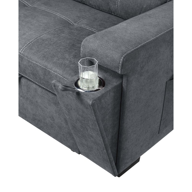 Maklaine Fabric Reversible Sleeper Sofa with Storage Cup Holder USB in Gray