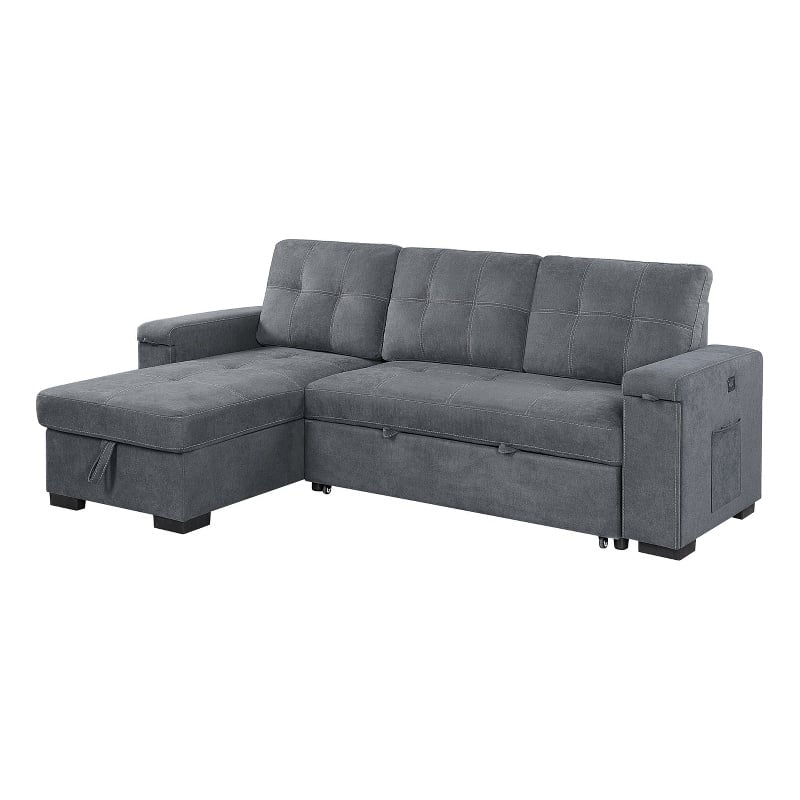 Maklaine Fabric Reversible Sleeper Sofa with Storage Cup Holder USB in Gray