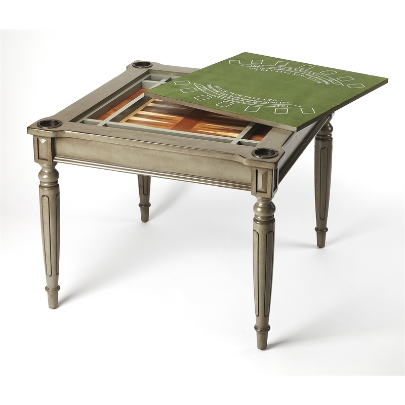 Maklaine Transitional Engineered Wood Multi Game Table in Silver