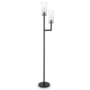 Maklaine Modern 69.5&quot 2 Bulb Clear Glass Shade Floor Lamp in Black and Bronze