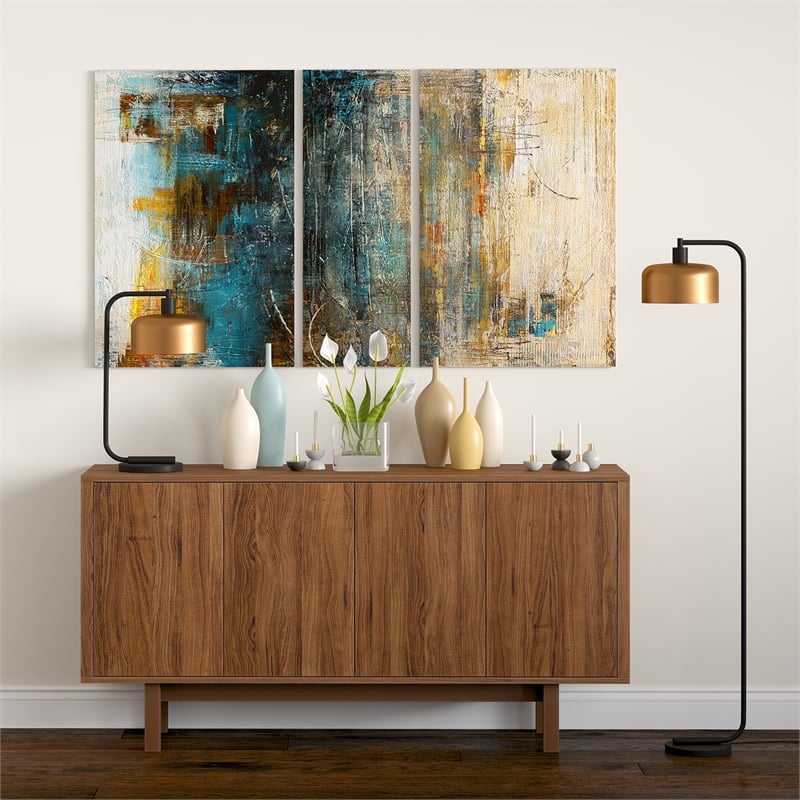 Maklaine Industrial Metal Floor Lamp with Brass Dome Shade in Black