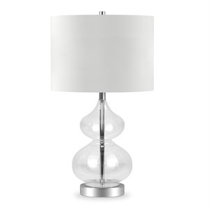 Maklaine Contemporary Clear Glass Table Lamp with Linen Fabric Shade