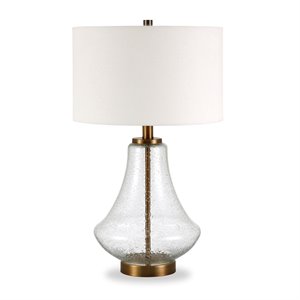 Maklaine Modern Farmhouse Table Lamp with Seeded Glass Shade in Black and Bronze