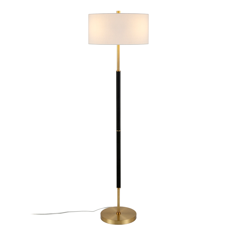Maklaine Industrial Two Tone Metal Floor Lamp in Black with Brass Accents