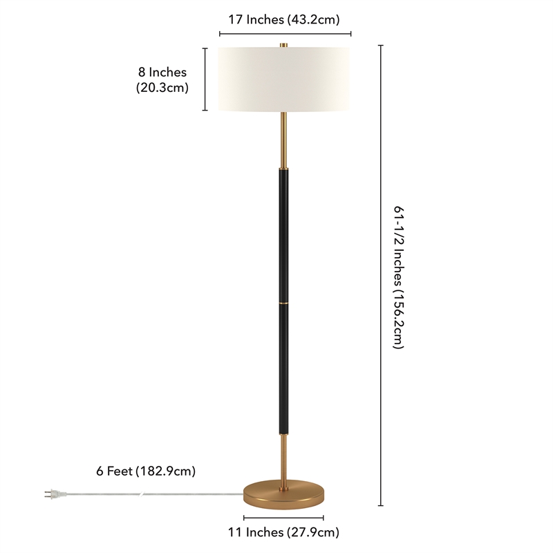 Maklaine Industrial Two Tone Metal Floor Lamp in Black with Brass Accents