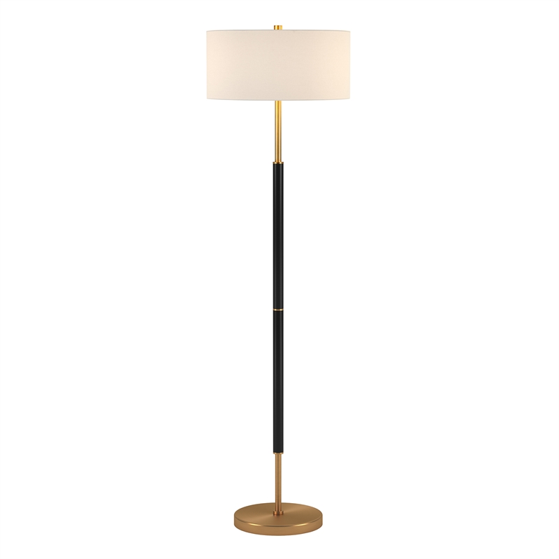 Maklaine Industrial Two Tone Metal Floor Lamp in Black with Brass Accents