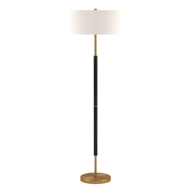 Maklaine Industrial Two Tone Metal Floor Lamp in Black with Brass Accents