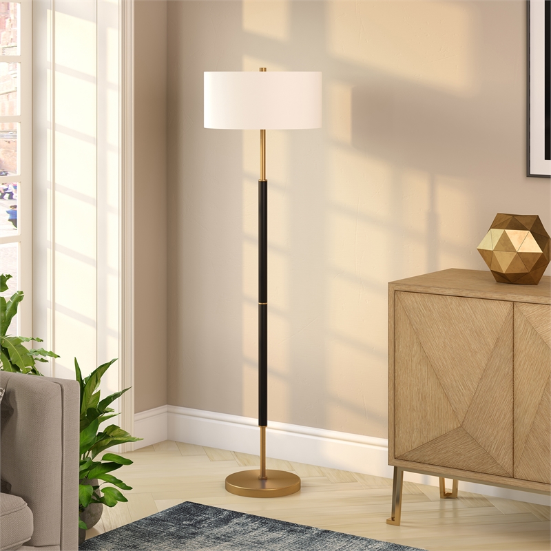 Maklaine Industrial Two Tone Metal Floor Lamp in Black with Brass Accents