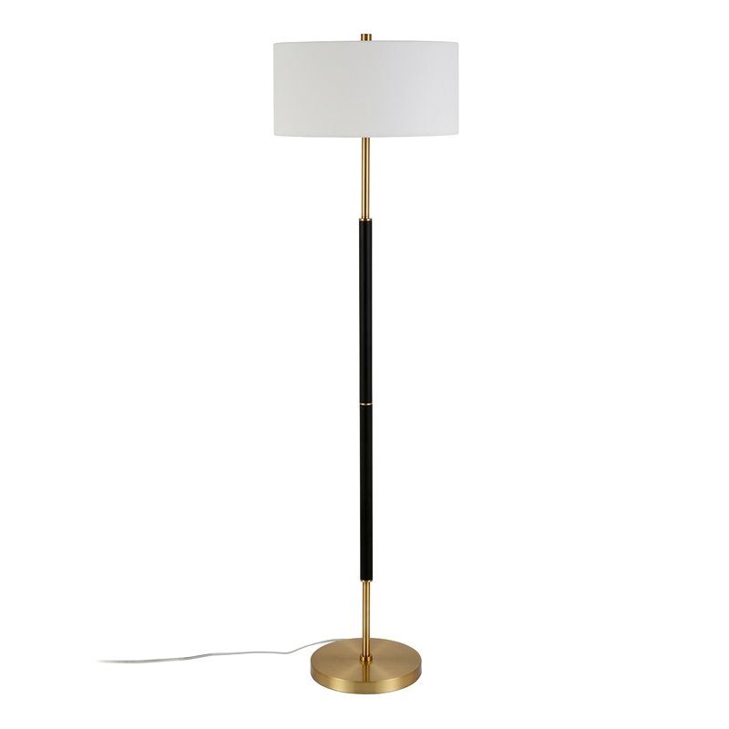 Maklaine Industrial Two Tone Metal Floor Lamp in Black with Brass Accents