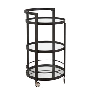 Maklaine Contemporary 21&quot Glam Mirrored Glass Round Bar Cart in Black/Bronze