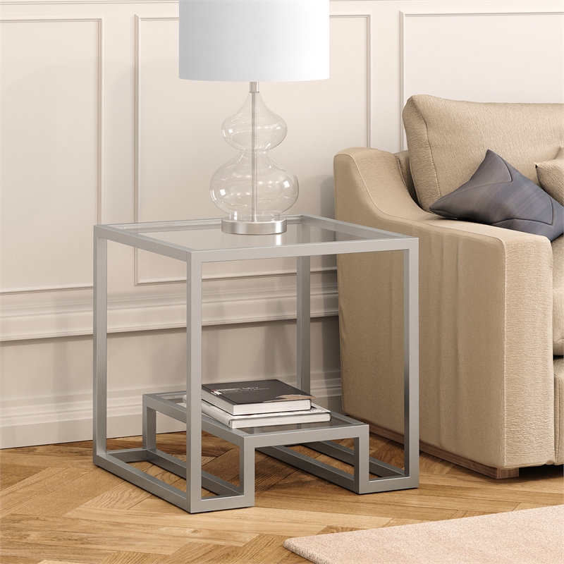 Maklaine Contemporary Metal Double Cross Legged Side Table in Nickel