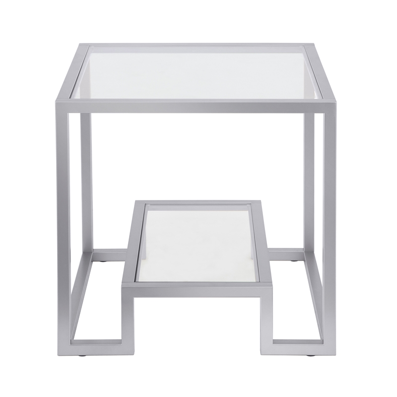 Maklaine Contemporary Metal Double Cross Legged Side Table in Nickel