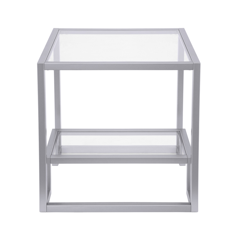 Maklaine Contemporary Metal Double Cross Legged Side Table in Nickel