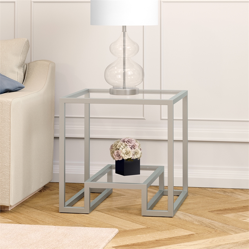 Maklaine Contemporary Metal Double Cross Legged Side Table in Nickel