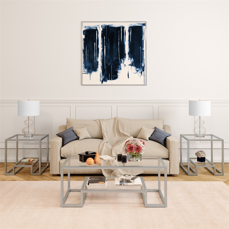 Maklaine Contemporary Metal Double Cross Legged Side Table in Nickel