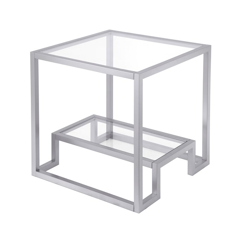 Maklaine Contemporary Metal Double Cross Legged Side Table in Nickel