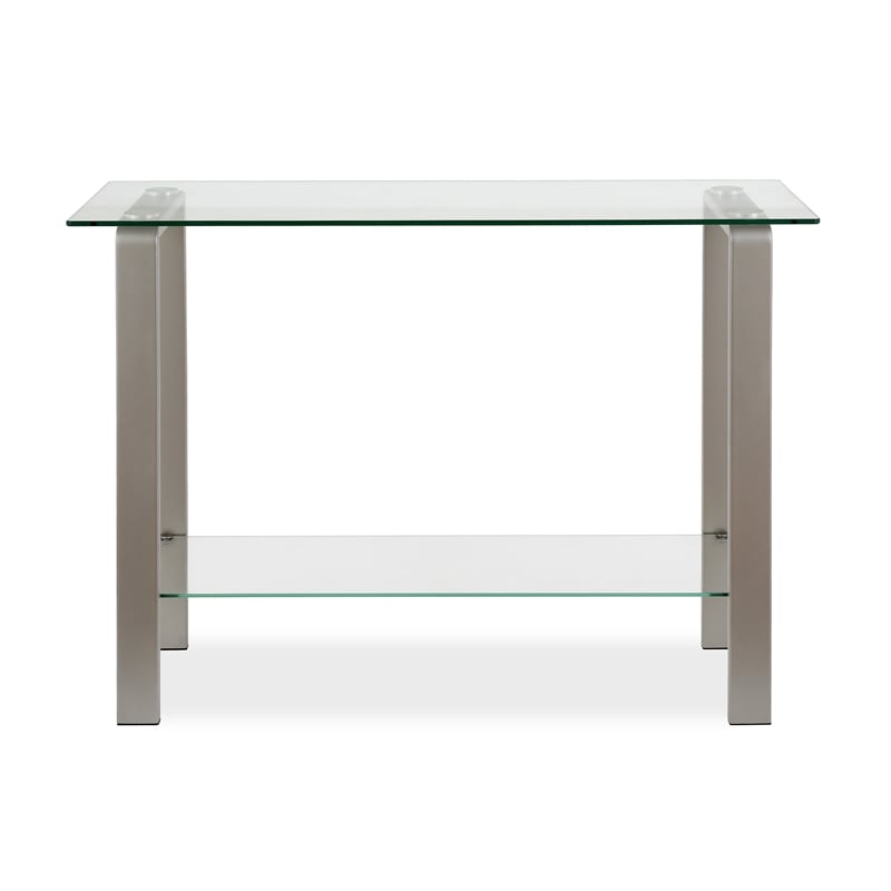 Maklaine Contemporary Console Table in Nickel and Gray