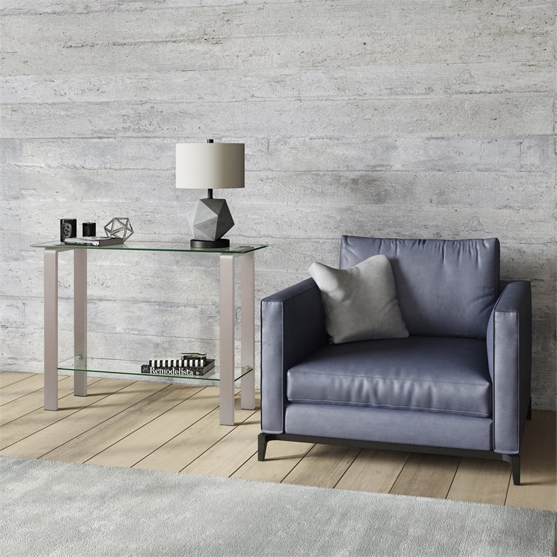 Maklaine Contemporary Console Table in Nickel and Gray