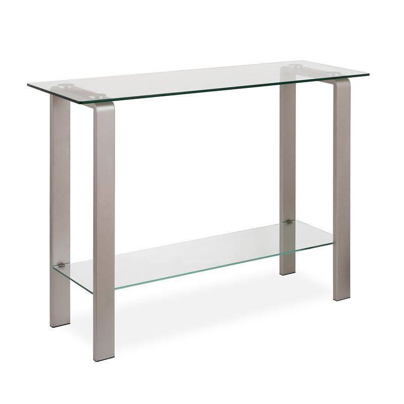 Maklaine Contemporary Console Table in Nickel and Gray