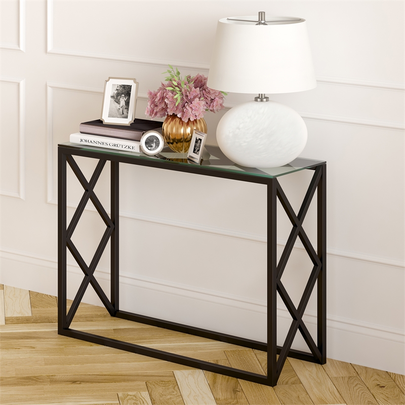 Maklaine Mid-Century Metal Black and Bronze Finish Console Table