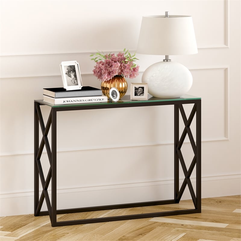 Maklaine Mid-Century Metal Black and Bronze Finish Console Table