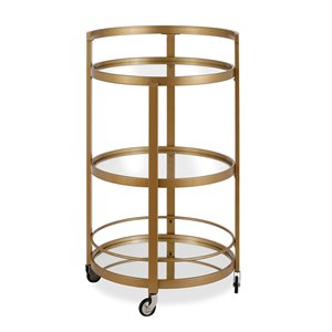 Maklaine Contemporary 21&quot Glam Mirrored Glass Round Bar Cart in Brass Finish