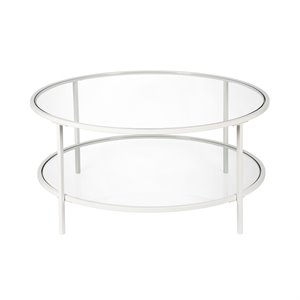 maklaine contemporary two shelf round metal base coffee table in white