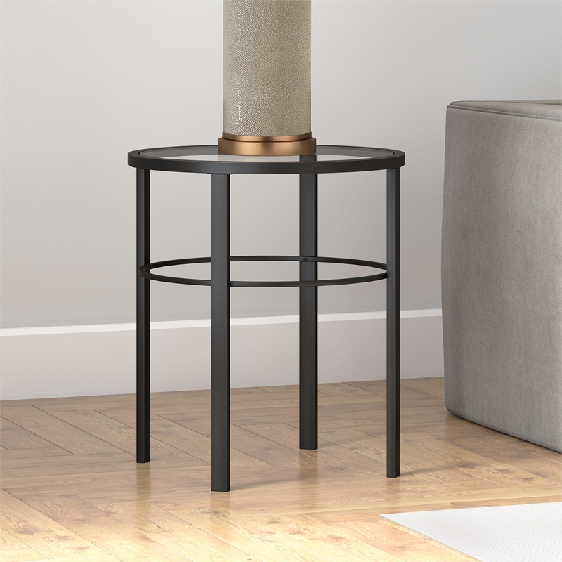 Maklaine Contemporary Blackened Bronze Side Table with Glass Top