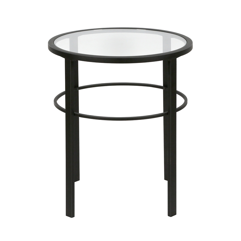 Maklaine Contemporary Blackened Bronze Side Table with Glass Top