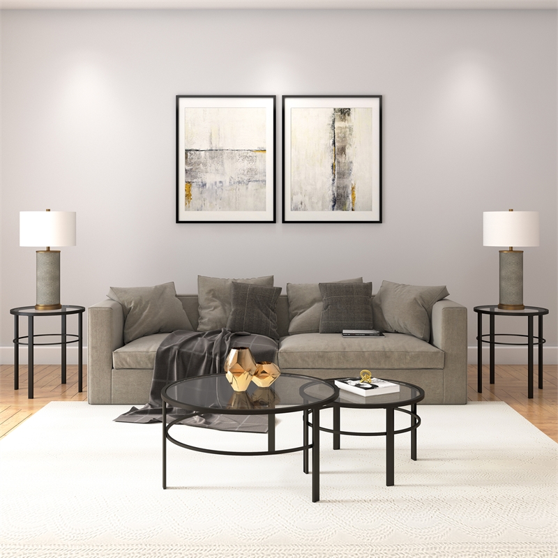 Maklaine Contemporary Blackened Bronze Side Table with Glass Top