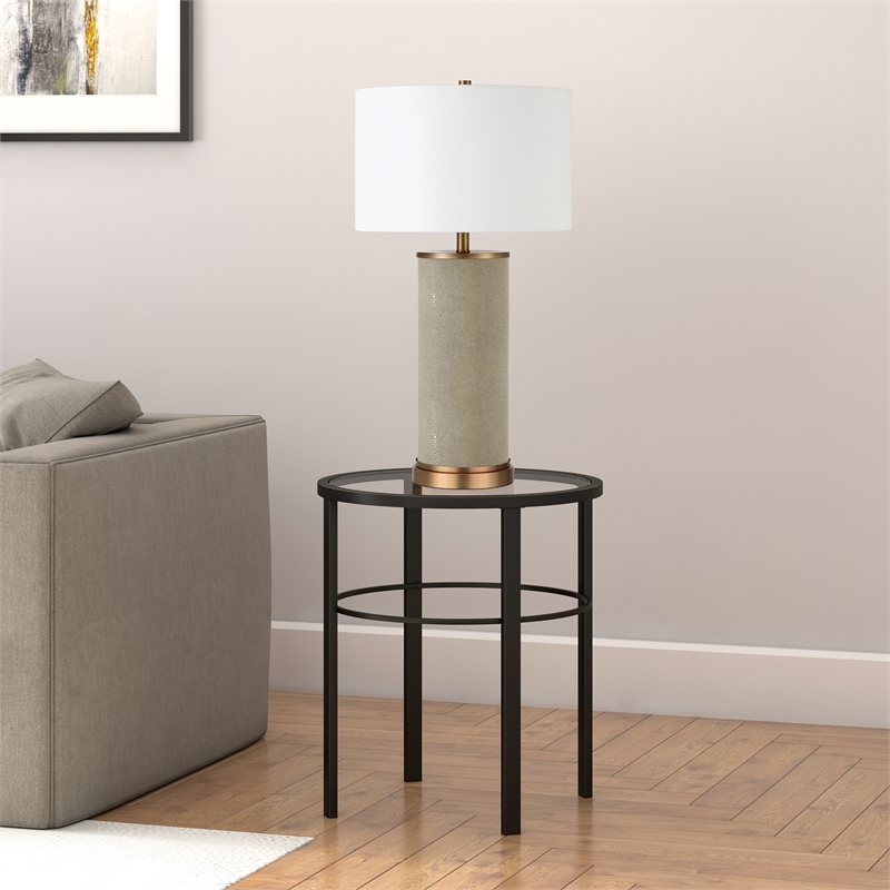 Maklaine Contemporary Blackened Bronze Side Table with Glass Top