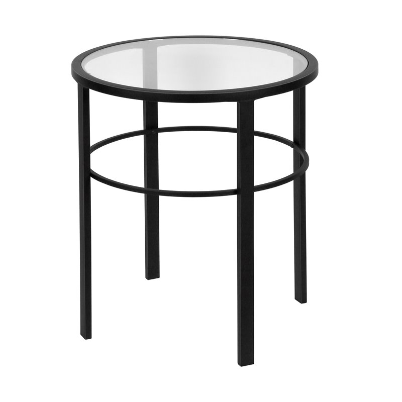 Maklaine Contemporary Blackened Bronze Side Table with Glass Top