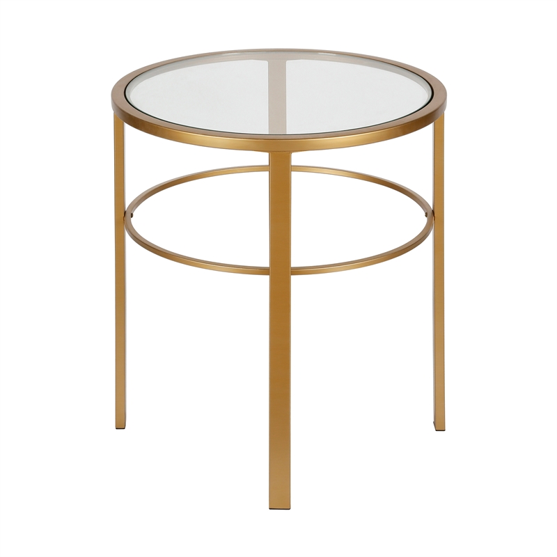 Maklaine Contemporary Side Table with Glass Top in Brass Finish