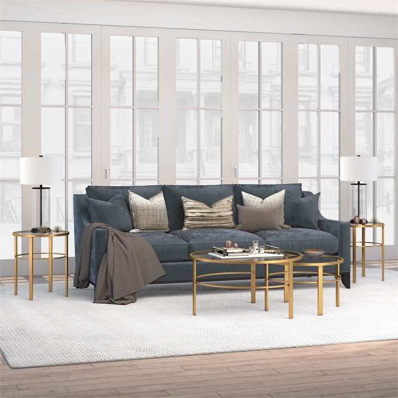 Maklaine Contemporary Side Table with Glass Top in Brass Finish