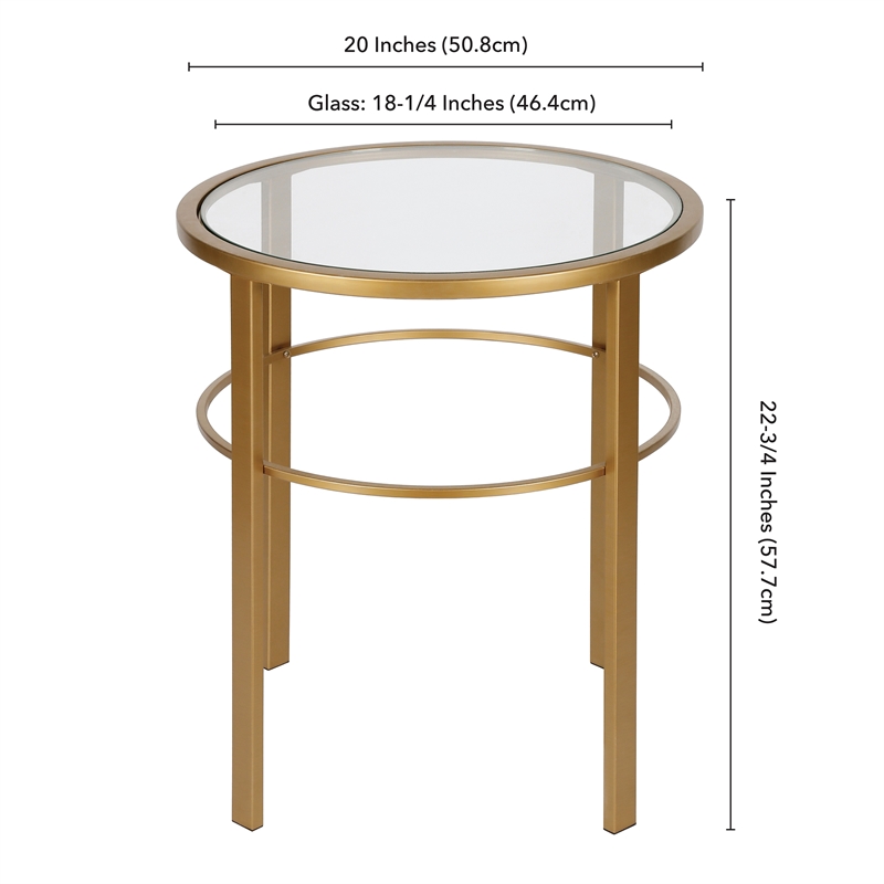 Maklaine Contemporary Side Table with Glass Top in Brass Finish
