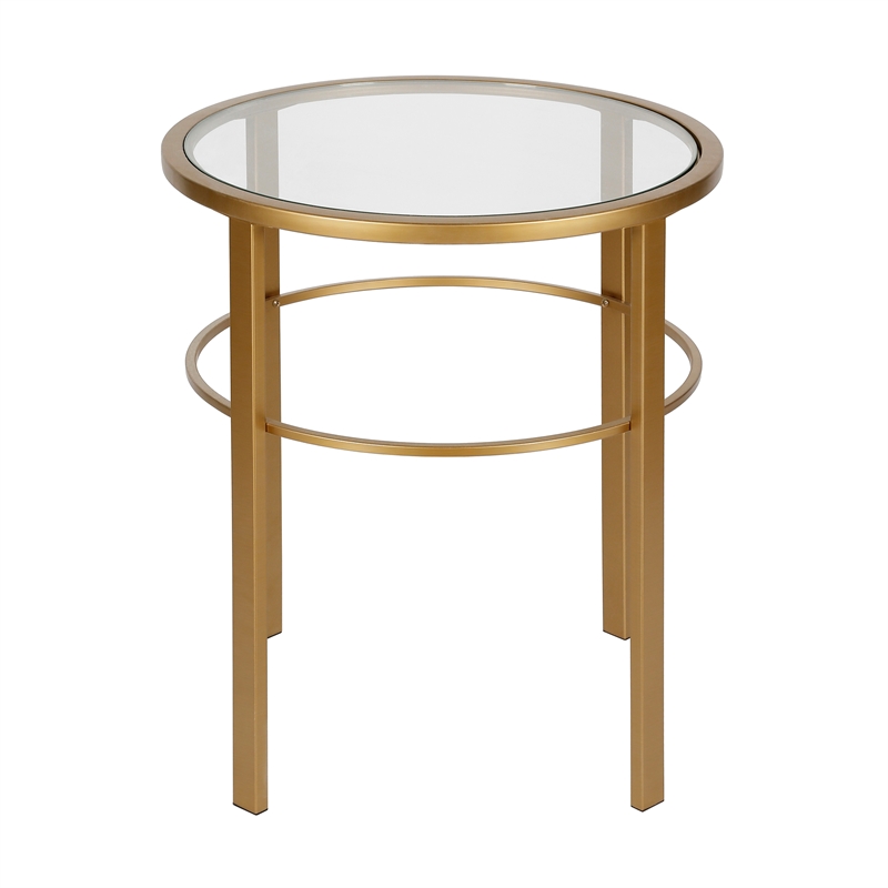 Maklaine Contemporary Side Table with Glass Top in Brass Finish
