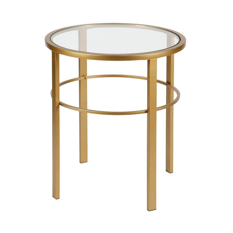 Maklaine Contemporary Side Table with Glass Top in Brass Finish